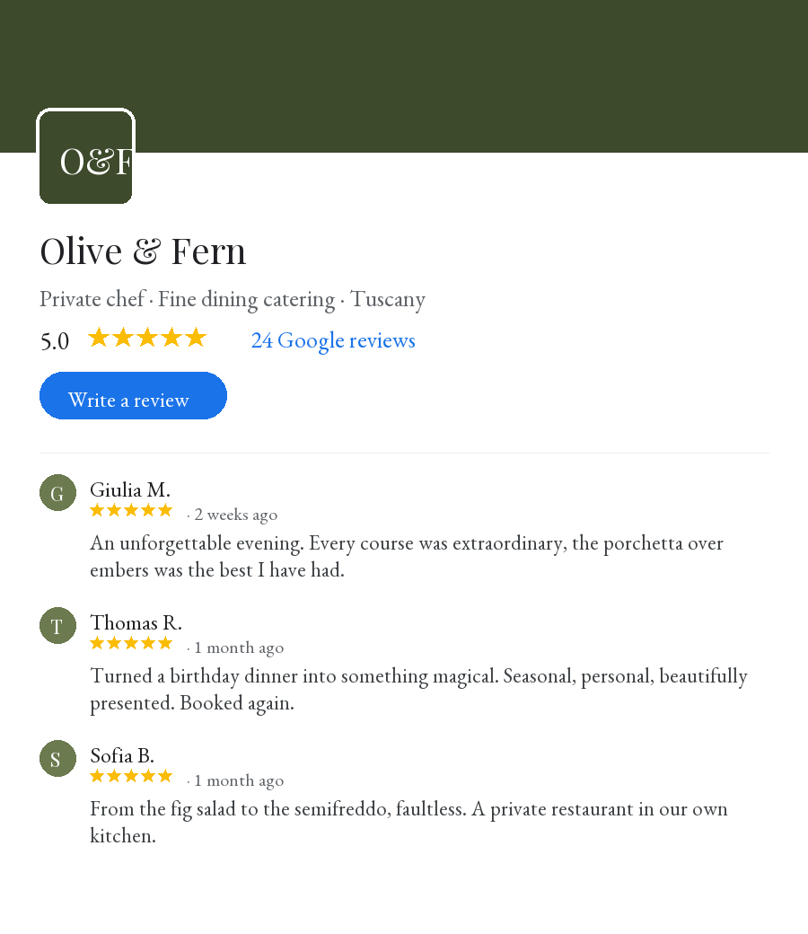 Olive and Fern Google Business Profile